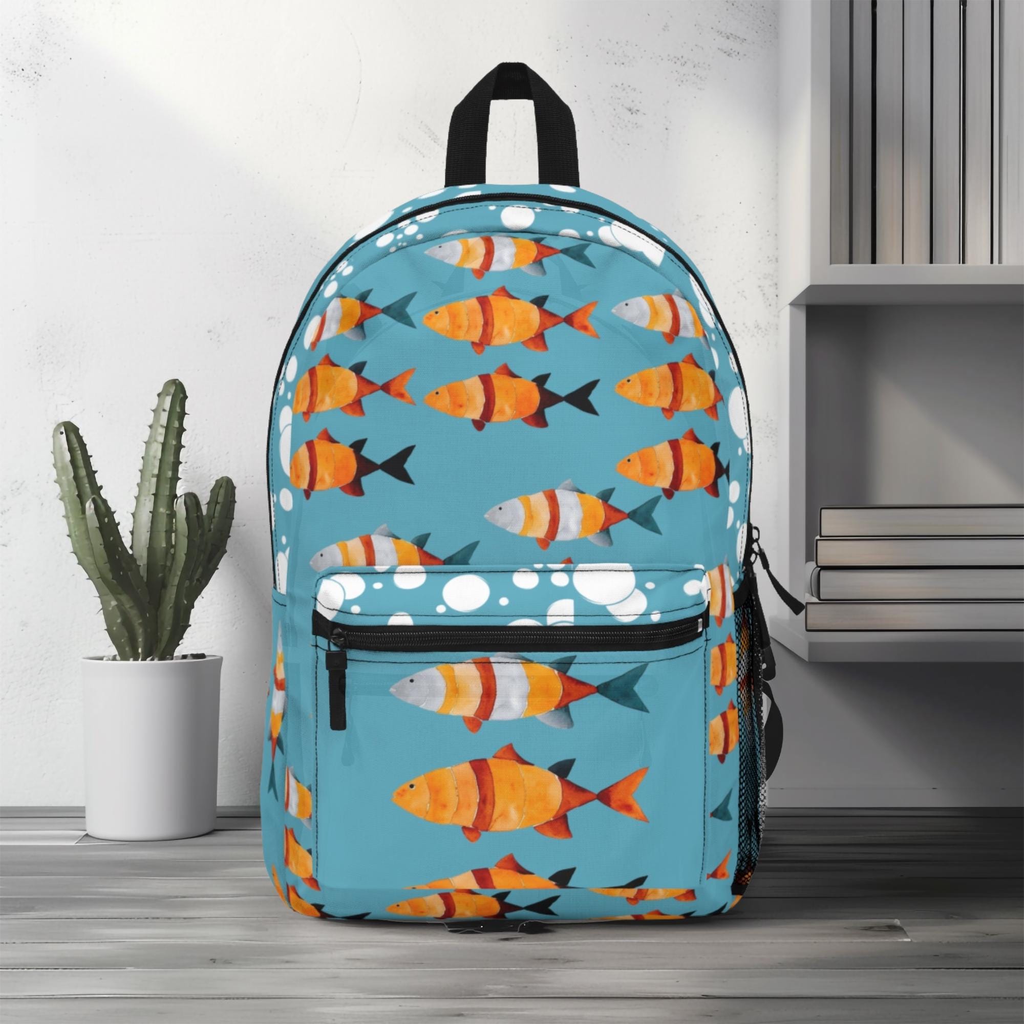 Colorful Drawstring Backpack with Floral and Fish Design Boho Bass Backpack Dry Bag | Outdoor Travel Bag | FisheWear main image 4