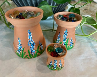 Bee Watering Stations 3 Sizes, Hand Painted Pollinators Water Fountains, Bluebonnet Garden decor, Gardener gift, Limited Quantities