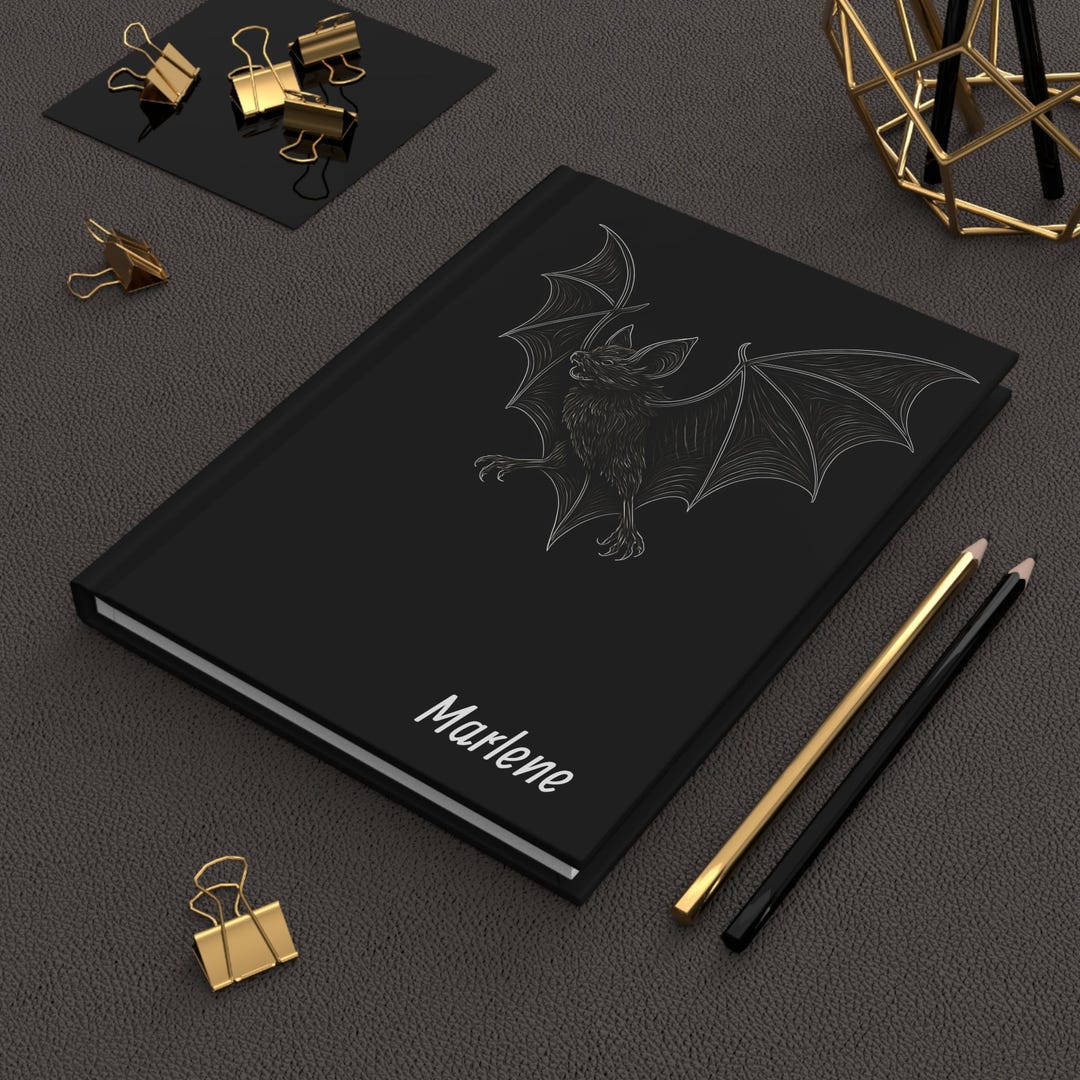 Bat Notebook Halloween Bat Journal, Black Gold Bat Design, Gothic Notebook Gift ...