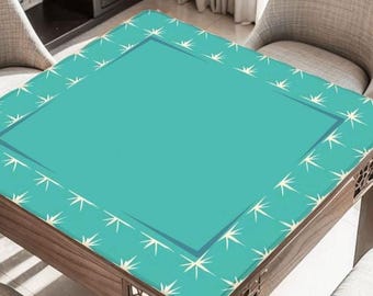Teal Geometric Mahjong Table Mat, Custom Game Night Accessory,  Mahjongg Mat with Storage Bag, Custom Tile Game Gift for Players or Hosts