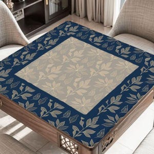 Navy Leaves Mahjong Table Mat, Custom Game Night Accessory,  Mahjongg Mat with Storage Bag, Custom Tile Game Gift for Players or Hosts