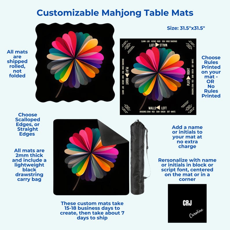 Bright Tropical Flowers Mahjong Table Mat, Custom Game Night Accessory, Mahjongg Mat with Storage Bag, Custom Tile Game Gift for Players image 8