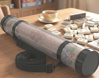 Mahjong Mat Tube for Storage or Carrying, Gray Smoky Mah Jongg Mat Holder with Shoulder Strap, Gift for Mah Jong Fan, Standard & Travel Size