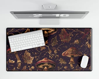 Mushrooms Forestcore Desk Mat, Dark Cottagecore Fungi Themed Office and Gaming Pad, Gamer or Work From Home Employee Gift Idea