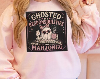 Sudadera de fantasma de Mahjong, suéter adorable para la temporada de Halloween, regalo de Mahjong para jugadores, anfitriones y profesores.