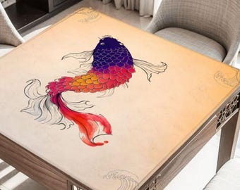 Hand Drawn Fish Mahjong Table Mat, Custom Game Night Accessory,  Mahjongg Mat with Storage Bag, Custom Tile Game Gift for Players or Hosts