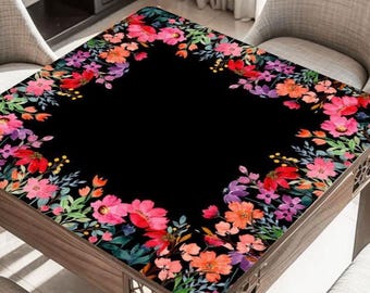 Wildflower Field on BlackMahjong Table Mat, Custom Game Night Accessory,  Mahjongg Mat with Storage Bag, Custom Tile Game Gift for Players