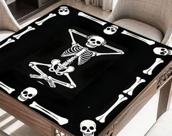 Gothic Skeleton Mahjong Table Mat, Custom Game Night Accessory,  Mahjongg Mat with Storage Bag, Custom Tile Game Gift for Players or Hosts