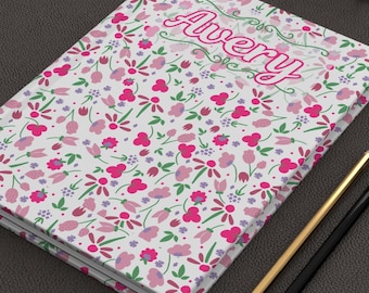 Cottagecore Floral Hardcover Journal, Delicate Flowers  Notebook, Personalized Custom Name Writers Teachers Gardeners Gift