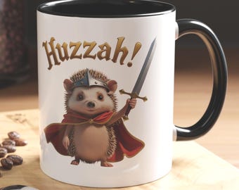 Rolig kaffemugg med accentmotiv, medeltida keramikmugg för kaffeälskare, udda present till rollspelsfans och igelkottälskare
