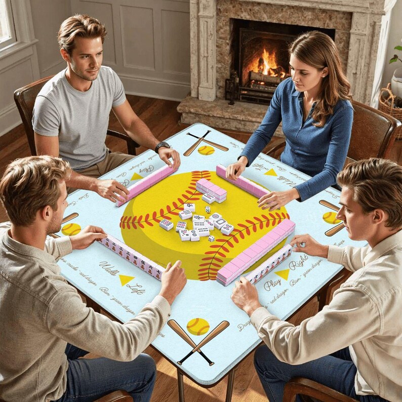 Softball Mahjong Table Mat, Custom Game Night Accessory, Mahjongg Mat with Storage Bag, Custom Tile Game Gift for Players or Hosts image 3