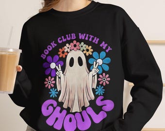 With My Ghouls Book Club Sweatshirt, Mahjong Canasta Pokeno Bingo Players Halloween Outfit, Spooky Season Gift