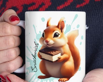 Ice Cream Loving Squirrel Ceramic Mug, Gift for Bakers Foodies Chefs and Cooks, Cute Squirrel Coffee Cup for Caffeine Addicts