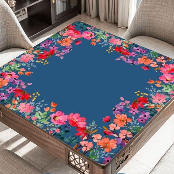 Wildflower Field on Blue Mahjong Table Mat, Custom Game Night Accessory,  Mahjongg Mat with Storage Bag, Custom Tile Game Gift for Players