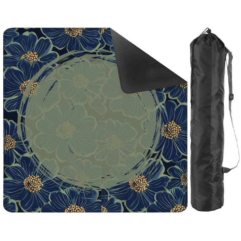 Navy Green Gold Floral Mahjong Table Mat, Custom Game Night Accessory, Mahjongg Mat with Storage Bag, Custom Tile Game Gift for Players afbeelding 2