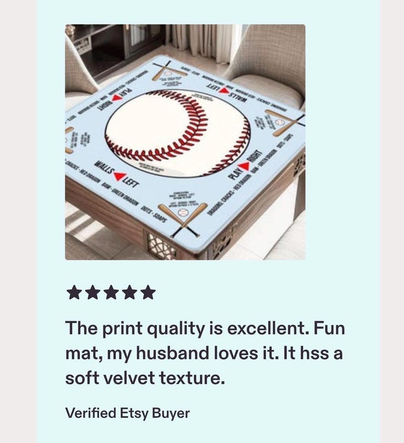 Baseball Lovers Mahjong Table Mat, Custom Game Night Accessory, Mahjongg Mat with Storage Bag, Custom Tile Game Gift for Players or Hosts image 8