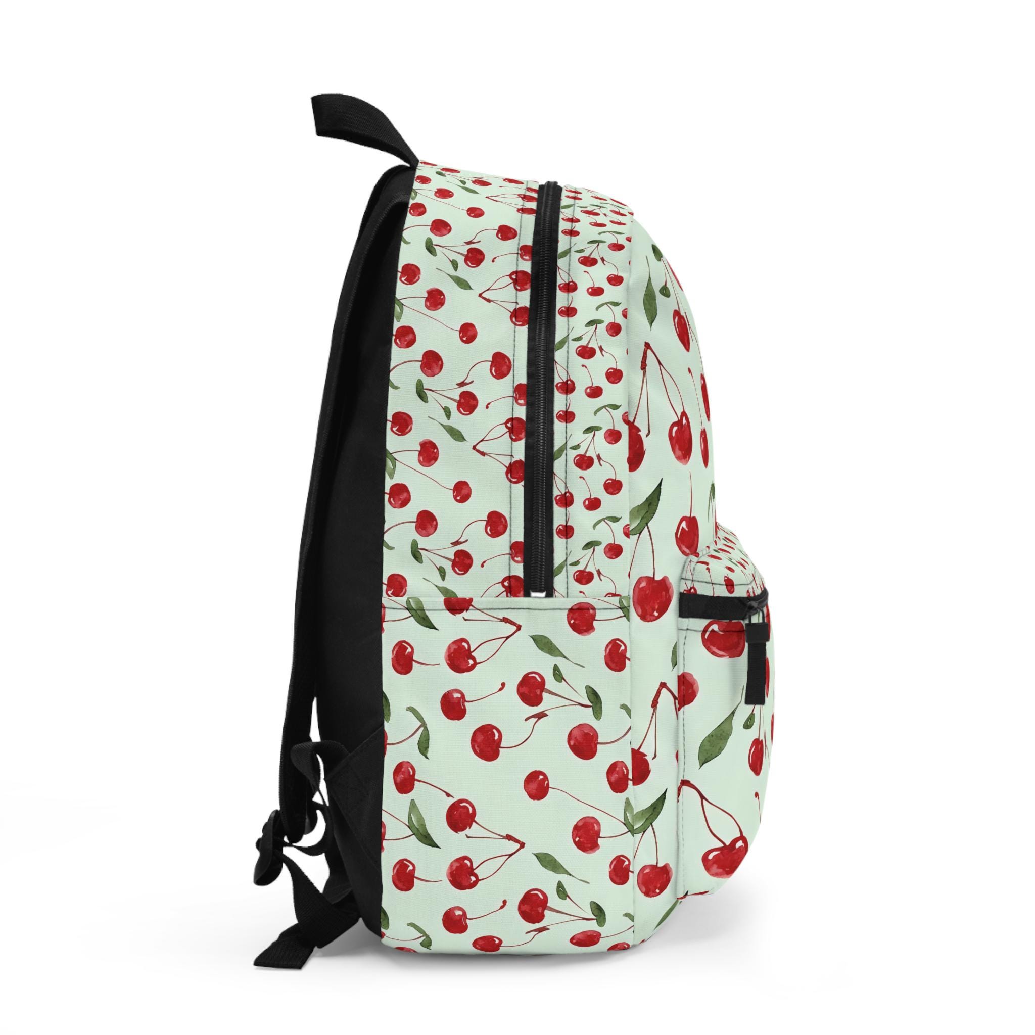 PYLONES Cherry Print Foldable Pocket Backpack in Black and Red Travel Novelty Cherries Backpack | Eco-Friendly, Water-Repellent  main image 2