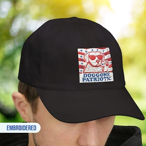 Patriotic Dog Dad Hat, Embroidered Doggone Patriotic Cap, 4th of July Dog Hat, Unisex Adjustable Baseball Hat, Custom Name USA Pup Hat