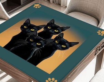 Four Black Cats Mahjong Table Mat, Custom Game Night Accessory,  Mahjongg Mat with Storage Bag, Custom Tile Game Gift for Players or Hosts
