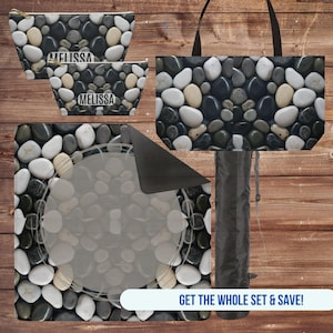 Stones Design Mahjong Bundle with Mat, Tile Case, Coin/Card Pouch and Tote Bag,  Mah Jongg Players or Host Gift Idea, Tournament Prizes