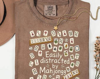 Distracted by Mahjong Shirt, Funny Mahjongg Outfit, Gift for Tile Game Player Teacher Host