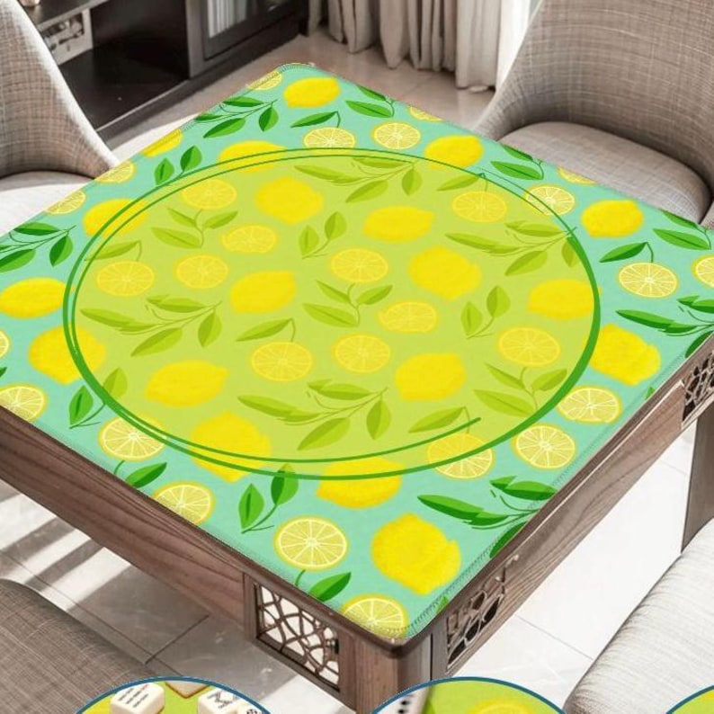 Tapis de mahjong citrons sur vert menthe image 1