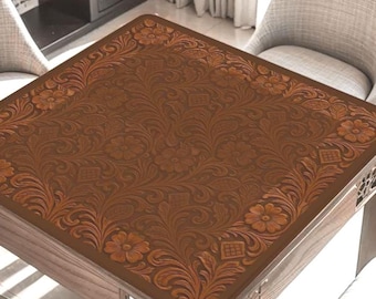 Tapete de mesa de Mahjong con aspecto de cuero repujado, accesorio personalizado para noches de juegos, tapete de Mahjong con bolsa de almacenamiento, regalo personalizado para juegos de fichas