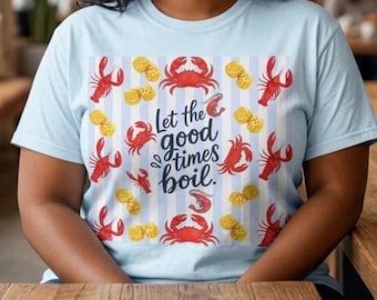 Seafood Boil Comfort Colors® Shirt, Crawfish Crab Shrimp Cajun Tee, Gift for Foodies,  Summer Stripes Party Outfit