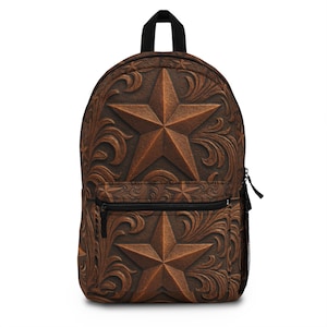 Tooled Leather Look Backpack, Back to School Gift, Western Star School Bag, Custom Texas Rodeo Travel Pack, Faux Tooled Leather Everyday Bag