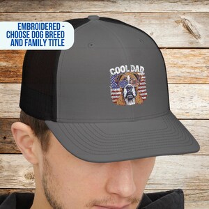 Patriotic Custom Dog Breed Dad or Mom Hat, Cool Dog Dad Embroidered Snapback Trucker Cap, USA Dog Parent Gift Idea for Family Members