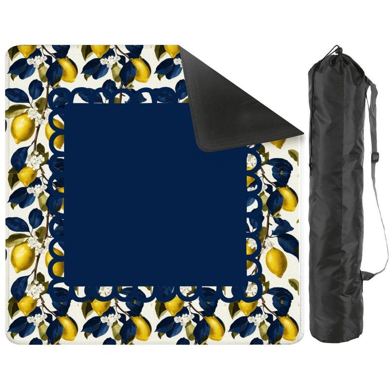 Lemons with Navy Mahjong Table Mat, Custom Game Night Accessory, Mahjongg Mat with Storage Bag, Custom Tile Game Gift for Players or Hosts image 2