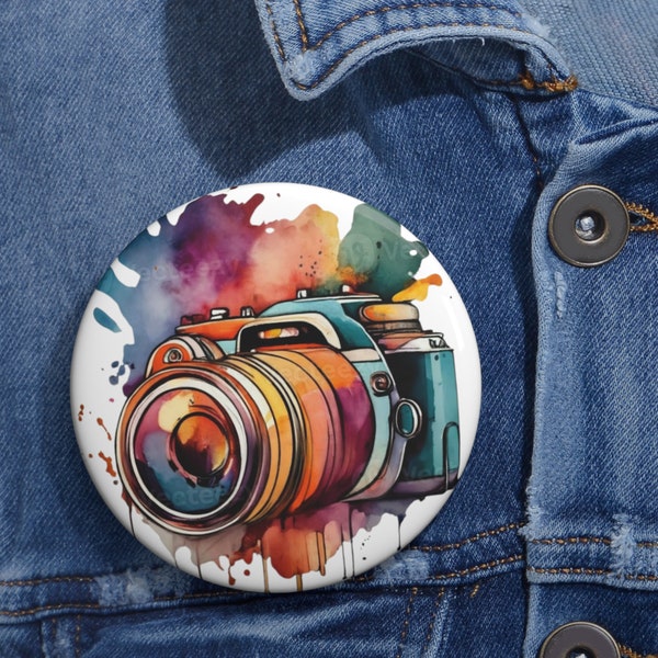 Watercolor Camera Pin Button, Camera Lovers gift, Fun lapel pin, Photographer gift