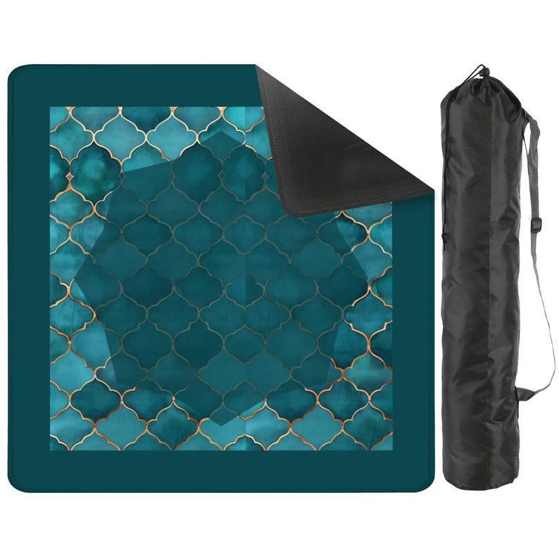 Turquoise and Gold Mahjong Table Mat, Custom Game Night Accessory, Mahjongg Mat with Storage Bag, Custom Tile Game Gift for Players image 3