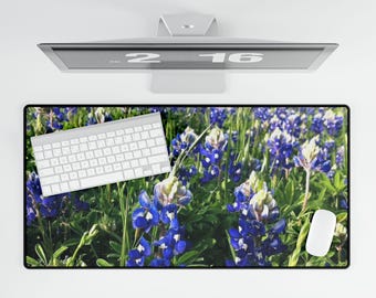 Bluebonnet Photo Desk Mat, Texas Work From Home Decor, Gamer or Remote Worker Accessory