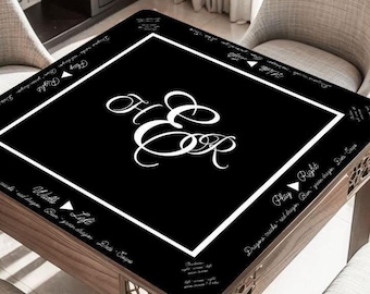 Tapete de Mahjong con monograma formal, accesorio personalizado para noches de juego, tapete de Mahjong con bolsa de almacenamiento, regalo de juego de fichas personalizado para jugadores o anfitriones.