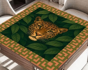 Leopard Face Mahjong Table Mat, Custom Game Night Accessory,  Mahjongg Mat with Storage Bag, Custom Tile Game Gift for Players or Hosts