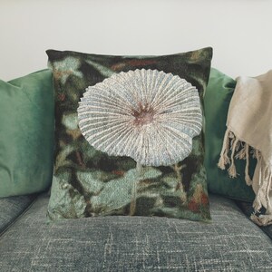Wild Mushroom Woven Pillow, Nature Throw Cushion, Cottagecore Home Decor, Custom Rustic Gift for Hikers, Foragers, and Gardeners