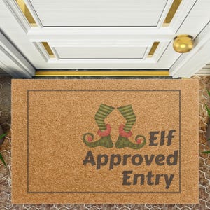 Elf Shoes Funny Doormat, Outdoor Welcome Mat Elf Approved Entry Design, Holiday Gift for Couples New Homeowners, Dorm or Apartment Decor