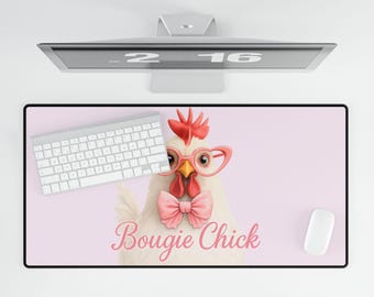 Bougie Chick Desk Mat, Funny Girly Work From Home Office Gift, Chicken Lovers Remote Worker Table Pad for Her