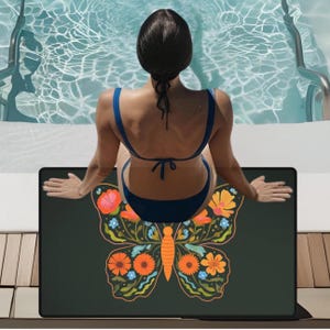 Neoprene Sit Mat Floral Butterfly Design, Pad for Garden Poolside Park Beach Festivals and More, Compact Gift for Outdoor Lovers