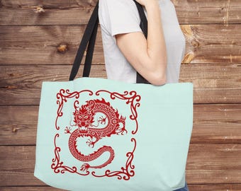Red Dragon Mahjong Bag, Mah Jongg Dragon Art Tote for Tiles Racks Cards and Coins, Mah Jongg Hostess Gift, Custom Name Mah Jong Gear Bag