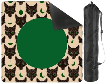 Green Eyed WolvesMahjong Table Mat, Custom Game Night Accessory,  Mahjongg Mat with Storage Bag, Custom Tile Game Gift for Players or Hosts