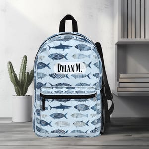 Sac à dos personnalisé motif poisson, cartable sur le thème de l'océan pour enfants ou enseignants, cadeau personnalisé léger pour garçons filles éducateurs voyageurs