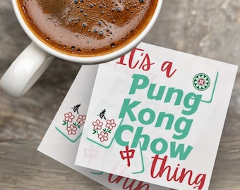 Mah Jongg Game Day Paper Napkin Sets, 50 Or 100 In A Pack, Beverage Or Luncheon Size Set, Gift For Mahjong Host Or Tile Queens Birthdays