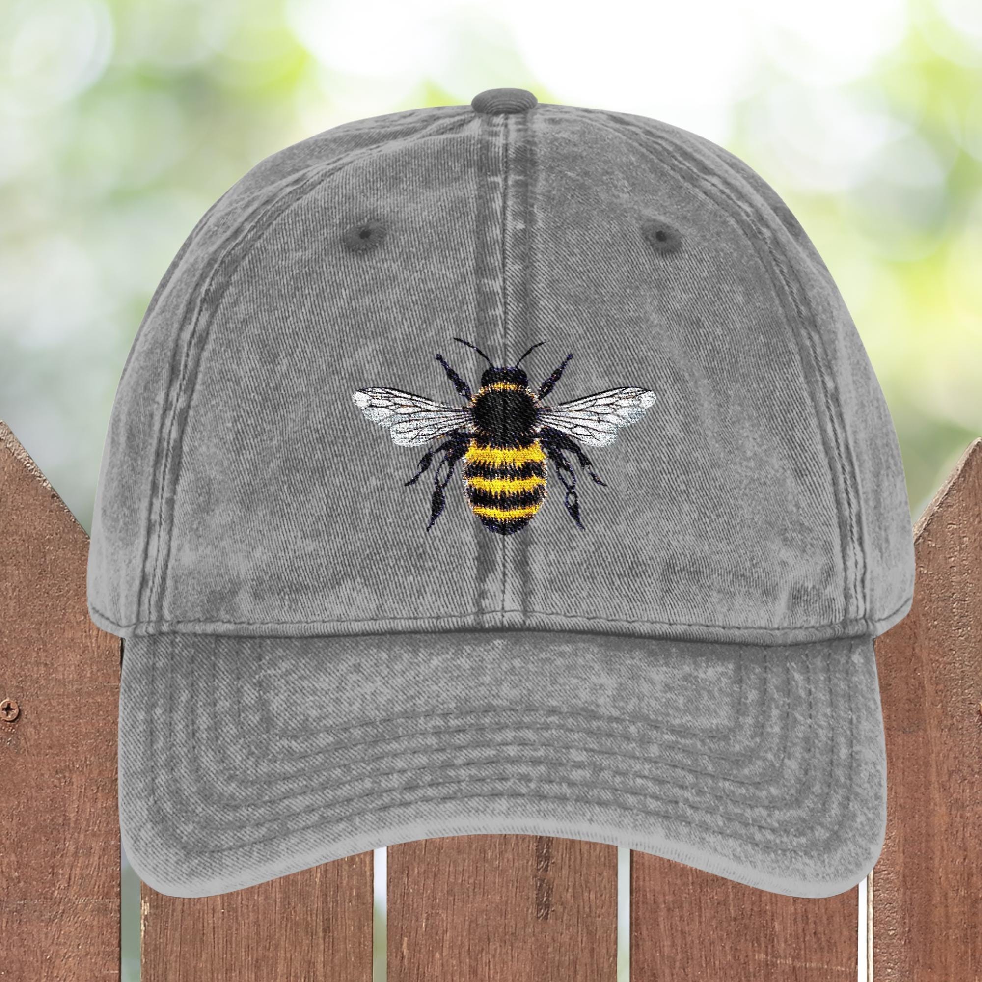 Honeybee Embroidered Cap Vintage Style, Gift for Gardener