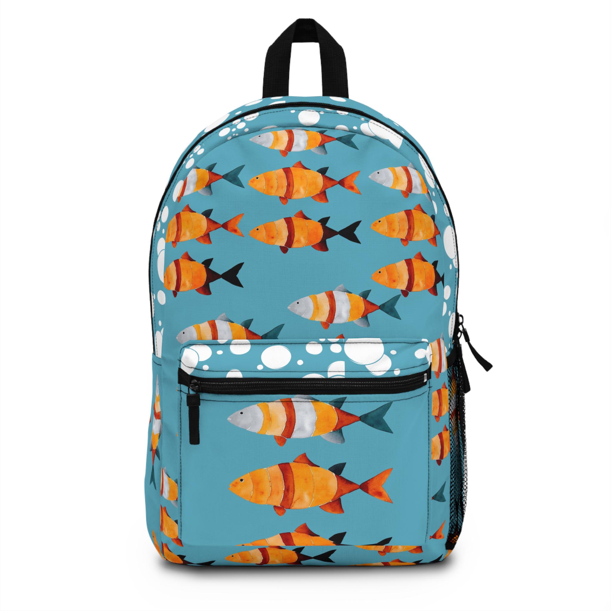Colorful Drawstring Backpack with Floral and Fish Design Boho Bass Backpack Dry Bag | Outdoor Travel Bag | FisheWear main image 2