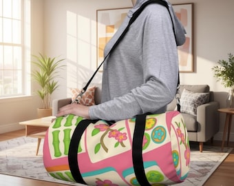 Big Tiles Mahjong Duffel Bag, Mah Jongg Tote for Tiles Racks Cards and Coins, Mahj Hostess Gift Idea, Custom Name Mah Jong Gear Bag Gift