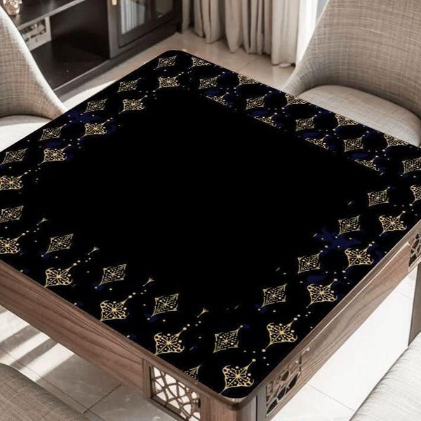 Black Filagree Mahjong Table Mat, Custom Game Night Accessory, Mahjongg Mat with Storage Bag, Custom Tile Game Gift for Players or Hosts