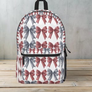 Patriotic Bows Backpack, Lightweight Roomy Cute Bows School Bag, Red White and Blue Girly Everyday Backpack, Back to School Gift for Her
