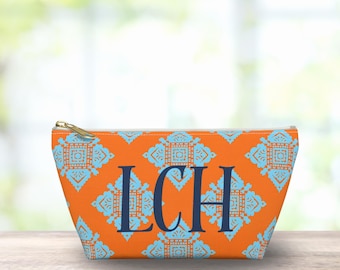 Mah Jongg Custom Tiles and Coins Case, Personalized Tile Bag & Coin Case, Monogram Game Night Organizer, Orange Blue Geometric Travel Gift